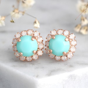 Mint Earrings, Mint Stud Earrings, Bridesmaids Mint Earrings, Crystal Stud Mint Green Earrings, Green Studs Earrings, Christmas Gift For Her