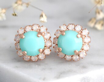 Mint Earrings, Mint Stud Earrings, Bridesmaids Mint Earrings, Crystal Stud Mint Green Earrings, Green Studs Earrings, Christmas Gift For Her