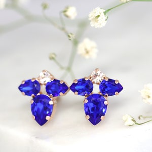 Blue Bridal Stud Earrings, Deep Blue Crystal Earrings, Royal Blue Stud Earrings, Sapphire Crystal Stud Earrings, Bridesmaids Earrings