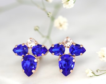 Blue Bridal Stud Earrings, Deep Blue Crystal Earrings, Royal Blue Stud Earrings, Sapphire Crystal Stud Earrings, Bridesmaids Earrings