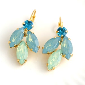 Green Blue Earrings, Green Opal Crystal Earrings, Green Sage Blue Teal Drop Earrings, Bridal Sage Crystal Earrings, Handmade Gift image 4