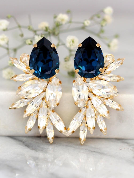 Navy blue statement earrings deals