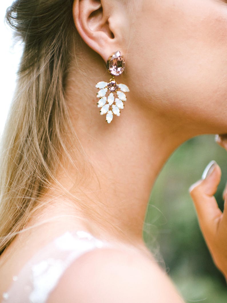 Bridal Blush Long Earrings, Blush Pink Crystal Chandelier, Peach Bridal Earrings, Blush Rose Chandelier Earrings, Morganite Earrings image 2