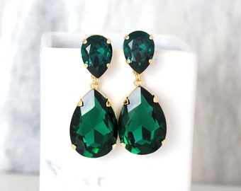 Pendientes largos de declaración esmeralda, pendientes de araña verde esmeralda, pendientes de cristal verde esmeralda, pendientes oversize de cristal verde esmeralda.