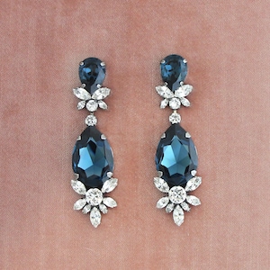Blue Navy Bridal Earrings, Navy Blue Statement Earrings, Bridal Statement Blue Earrings, Midnight Blue Dangle Earrings, Blue Drop Earrings