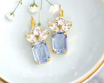 Boucles d'oreilles de mariée en cristal saphir clair, boucles d'oreilles pendantes bleu clair, boucles d'oreilles pendantes en cristal aigue-marine, cadeau pour elle, boucles d'oreilles de mariée bleues