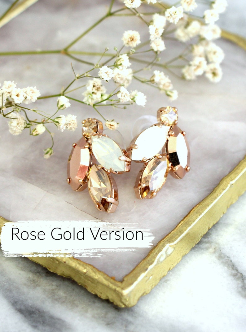 Clip On Earrings, Rose Gold Clip On Earrings, Bridal Rose Gold Earrings, Bridal Earrings, Silver Clip Earrings, Bridesmaids Clip On Earrings image 3