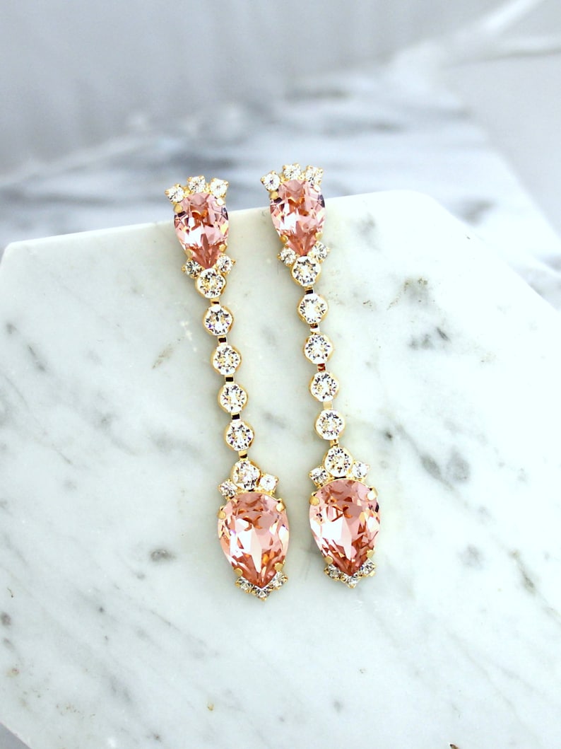 Bridal Earrings Bridal Blush Earrings Blush Pink Chandelier Etsy