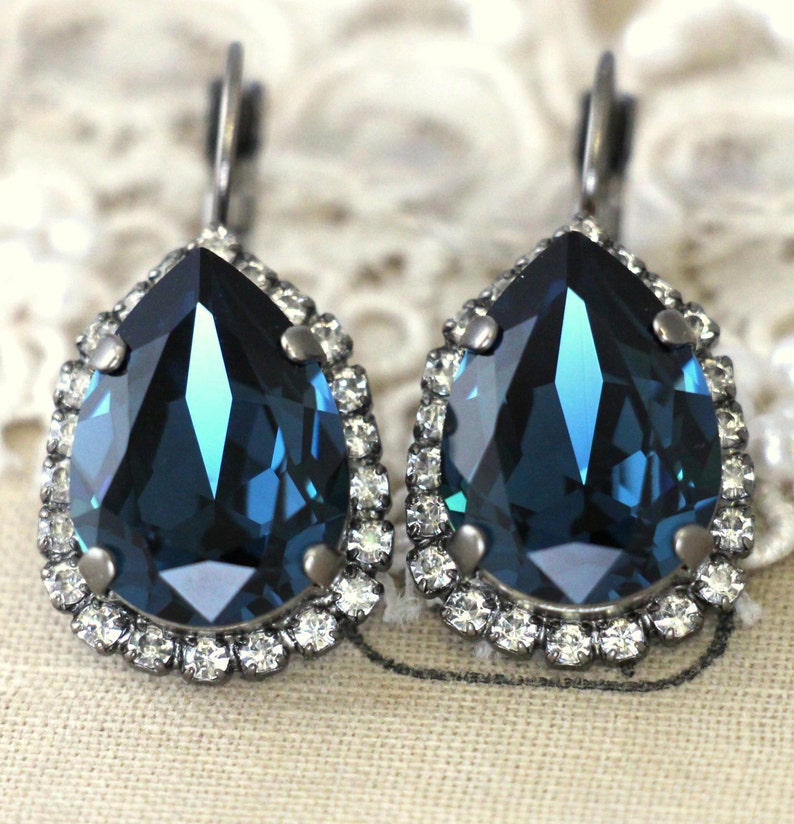 Blue Navy Earrings Sapphire Blue Earrings Dark Blue Bridal Etsy