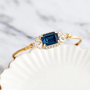 Navy Blue Bridal Bracelet, Blue Sapphire Crystal Bracelet, Elegant Wedding Navy Blue Bracelet, Dark Blue Bridesmaids Bracelets