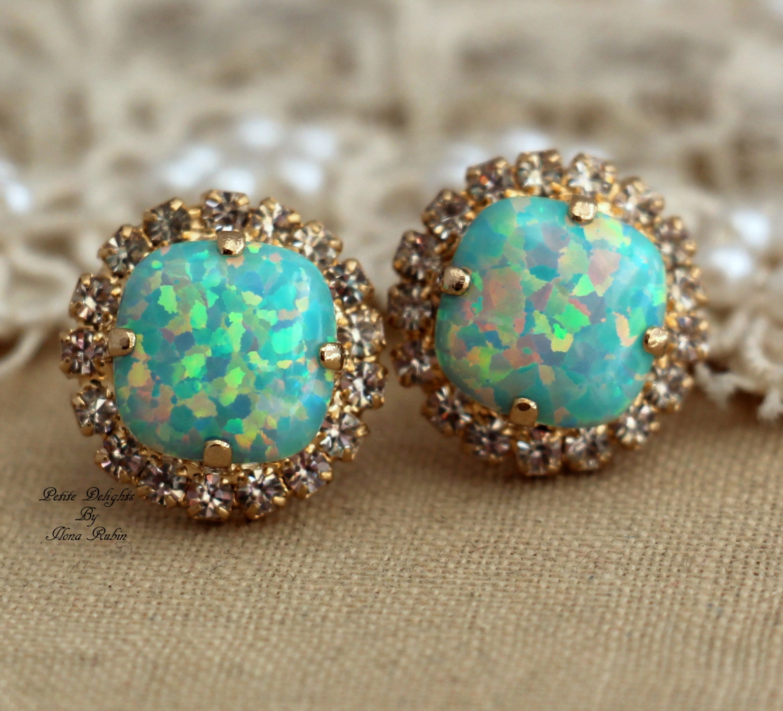 Opal Earringsmint Opal Earringsswarovski Mint Opal - Etsy