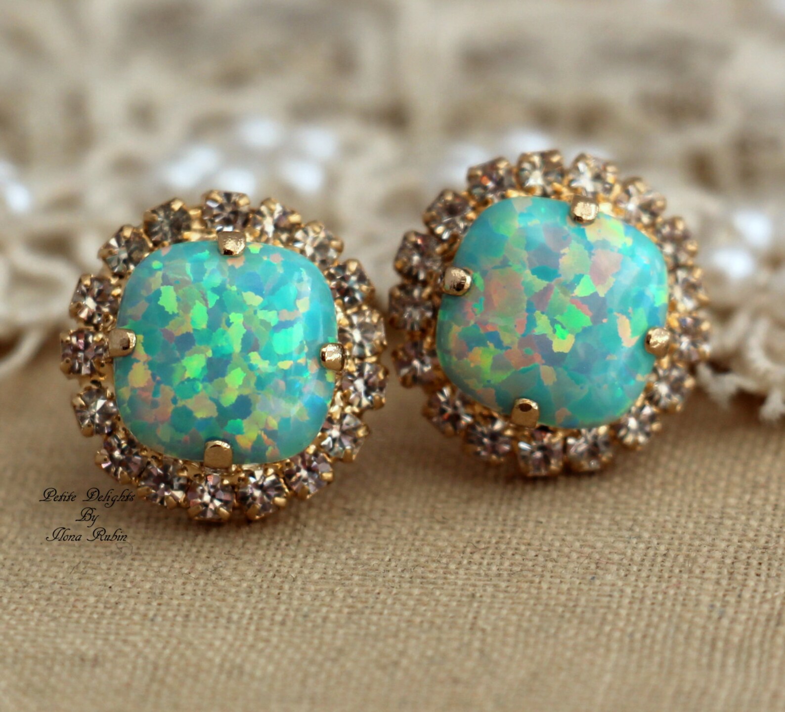 Opal Earringsmint Opal Earringsswarovski Mint Opal Etsy
