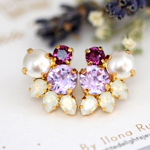 Purple Earrings, Bridal Purple Cluster Earrings, Lilac Bridal Earrings, Purple Earrings, Gift For Her, Bridesmaids Earrings Purple Studs