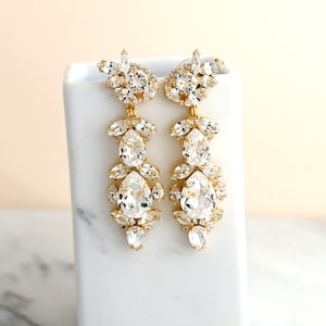 Bridal Long Chandelier Earrings, Bridal Statement Crystal Earrings, Clear Crystal Chandelier Earrings, Statement Crystal Wedding Earrings image 4