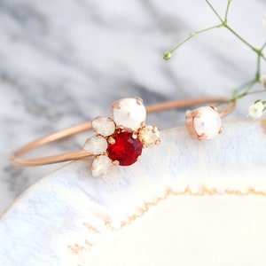 RED RUBY Bracelet, Red Crystal Crimson Bracelet, BRIDESMAIDS Bracelets, Red Rose Gold Crystal Bracelet, Bridal Red Ruby Gold Cuff Crystals