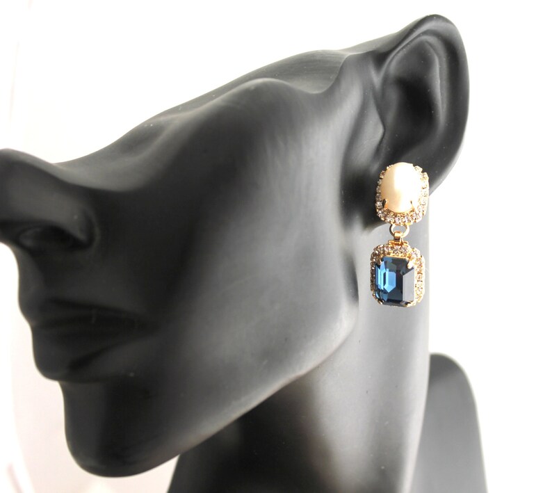 Blue Navy Chandelier Earrings Bridal Navy Blue Drop Earrings Etsy