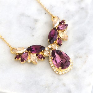 Purple Necklace, Bridal Purple Crystal Statement Necklace, Purple Violet Crystal Necklace, Bridesmaids Necklaces, Bridal Purple Necklace
