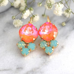 Tangerine Earrings, Coral Mint Earrings, Persimmon Earrings, Orange Green Earrings, Tangerine Drop Earrings, Bridal Earrings, Gift For Her image 6