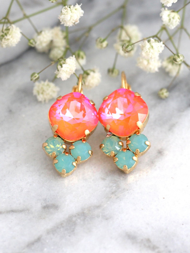 Tangerine Earrings, Coral Mint Earrings, Persimmon Earrings, Orange Green Earrings, Tangerine Drop Earrings, Bridal Earrings, Gift For Her image 6