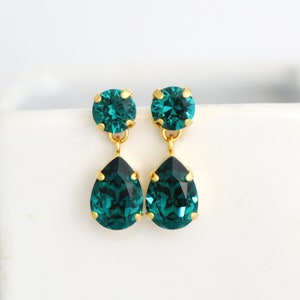 Emerald Green Bridal Classic Earrings, Bridal Emerald Chandelier Drop Earrings, Emerald Green Crystal Droplets, Bridal Classic Earrings image 3