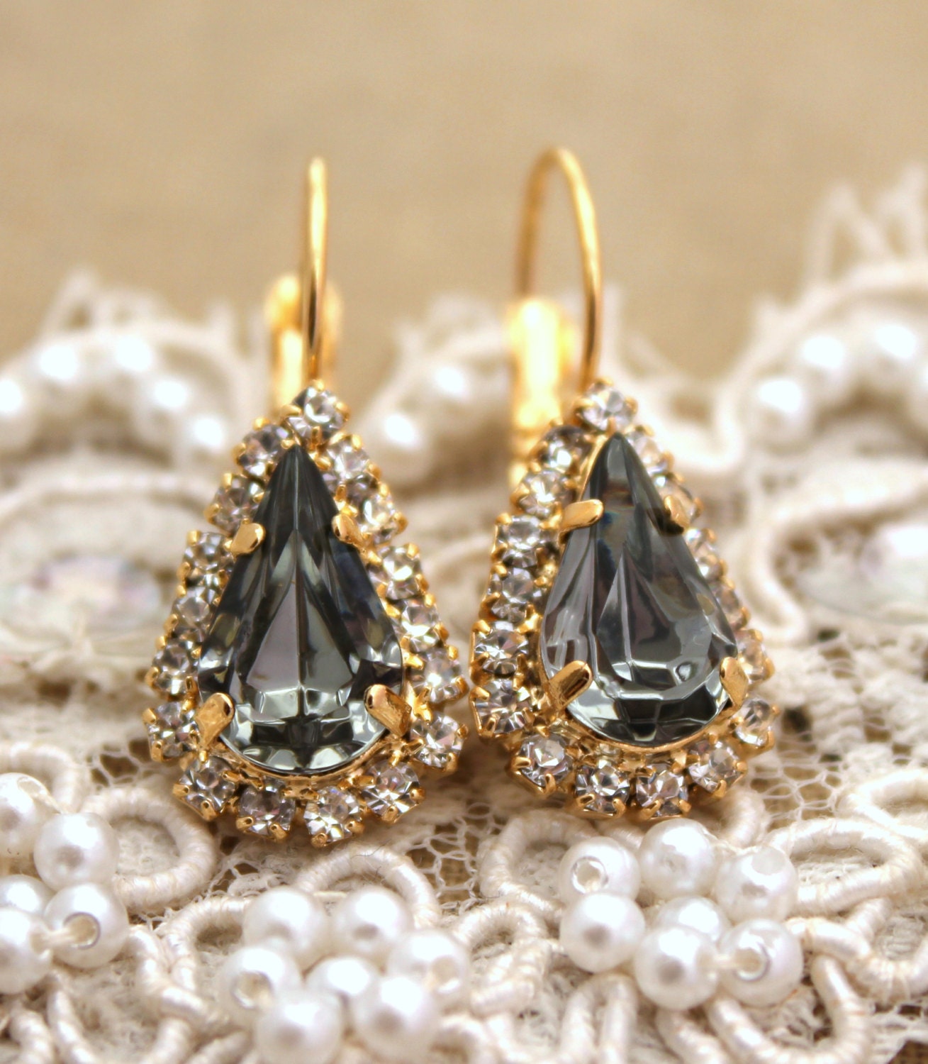 Gray Drop Earrings Smoky Gray Crystal Earrings Bridesmaids Etsy