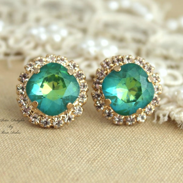 Smaragd Ohrringe, Smaragd Kristall Ohrstecker, Peridot Ohrringe, Smaragd Kristall Ohrringe, Braut Ohrringe, Geschenk für sie, Smaragd Ohrstecker