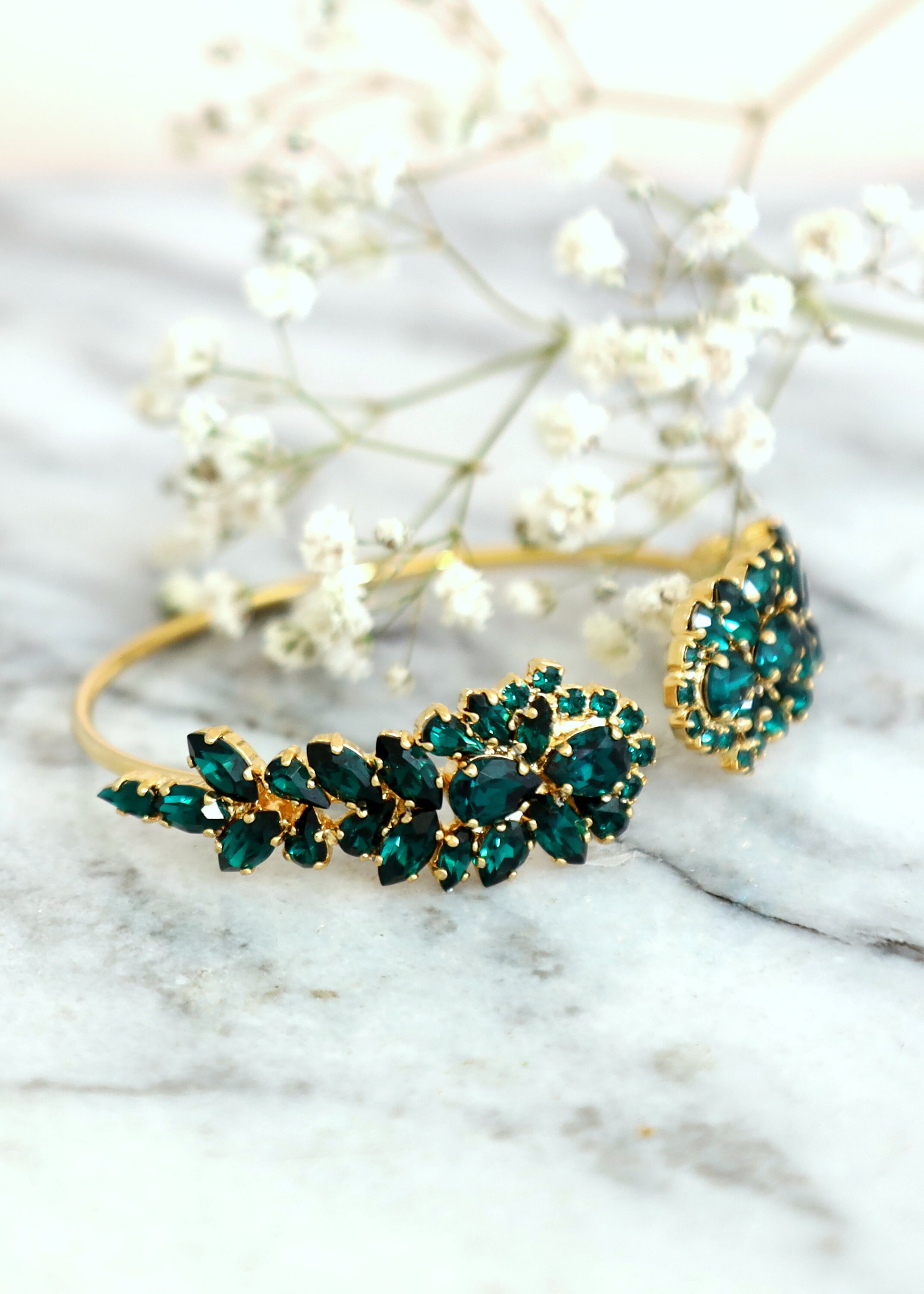 Emerald Green Bracelet Emerald Bridal Crystal Gold Bracelet Etsy