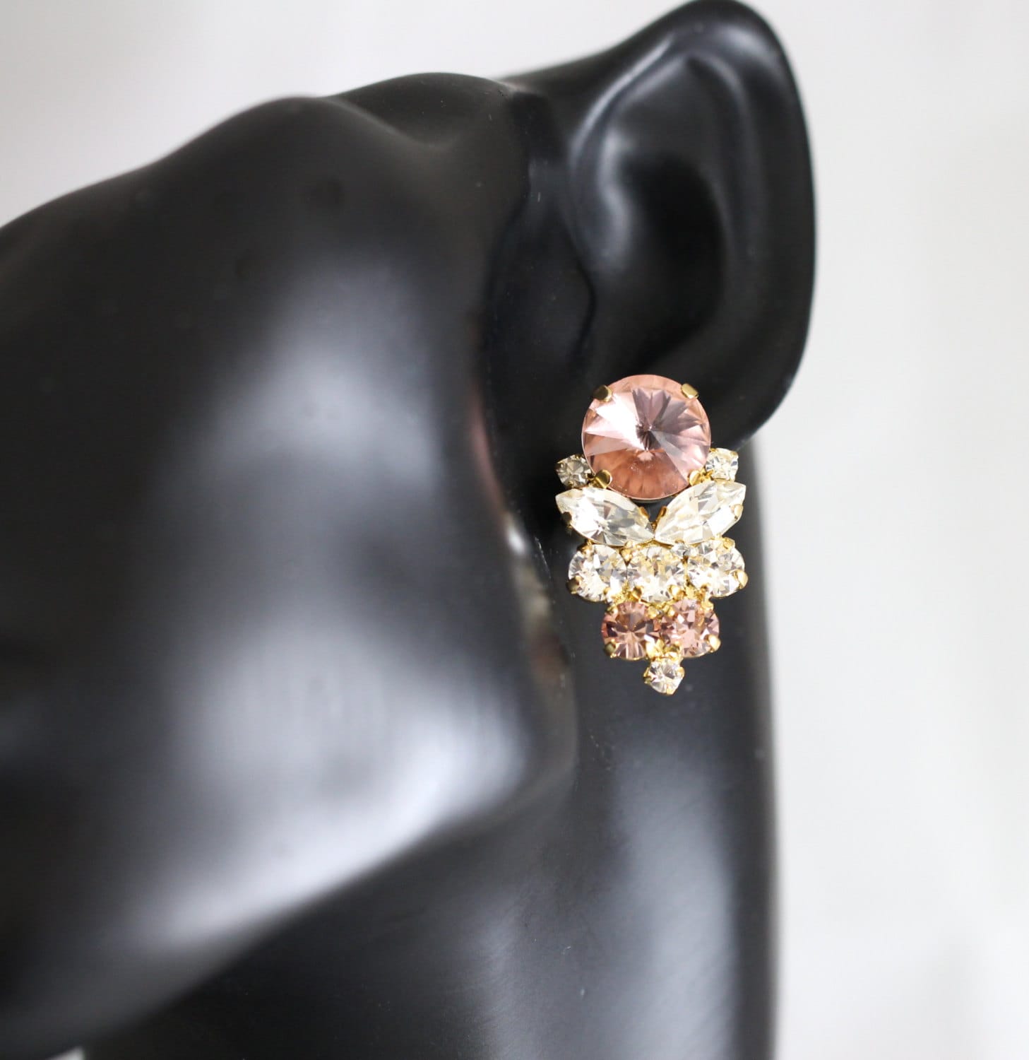 Blush Earrings Bridal Blush Earrings Swarovski Cluster Etsy