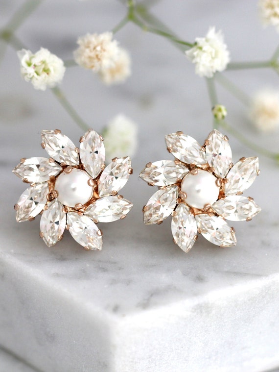 Bridal Cluster Stud Earrings Yellow Gold