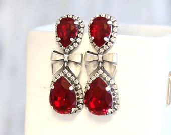 Ruby Red Earrings, Red Chandelier Earrings, Burgundy Drop Crystal Earrings, Bridal Red Long Earring, Statement Garnet Red Dangle Earrings