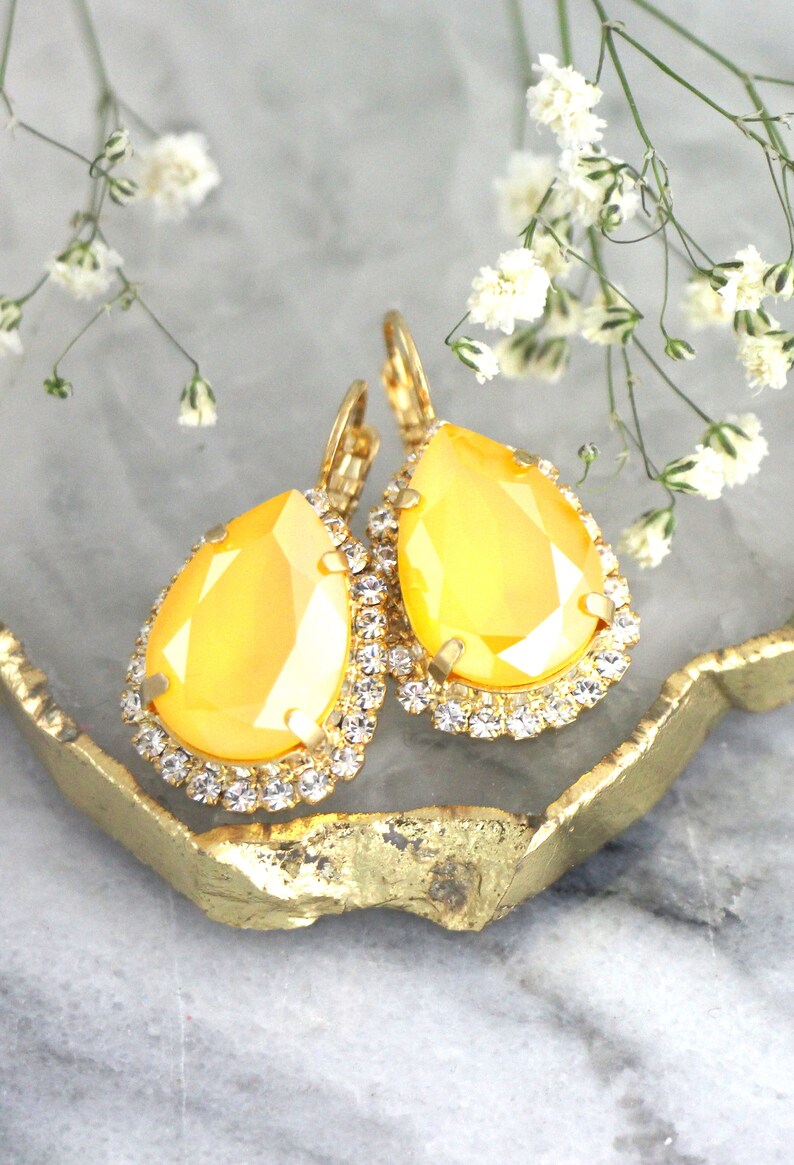 Yellow Earrings Bridal Yellow Earrings Yellow Drop Crystal Etsy