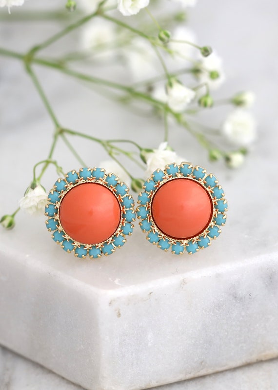 Buy Traditional Gold Design One Gram Gold Red Coral Earrings Studs for Women