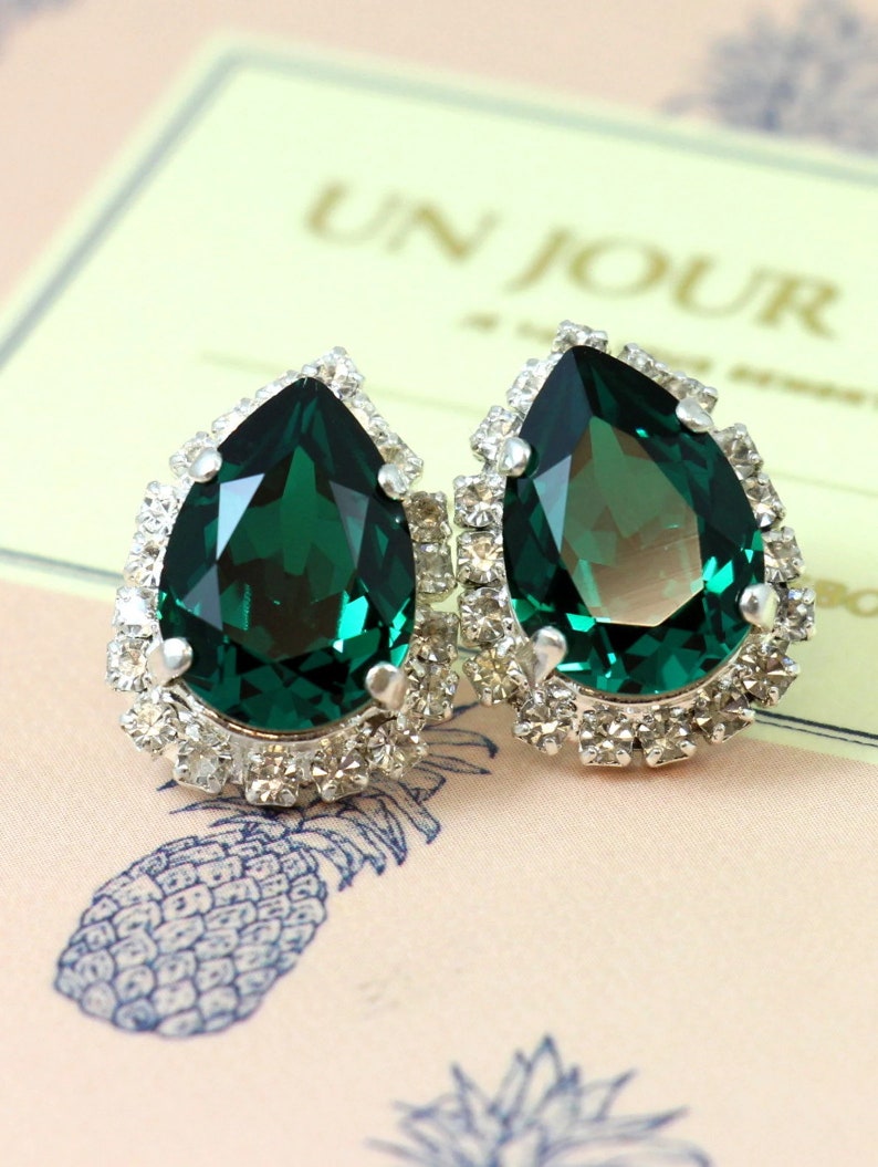 Emerald Earrings, Emerald Clip On Studs, Emerald Bridal Clip On Earrings, Emerald Clip On Earrings, Emerald Silver Earrings, Emerald Jewelry imagem 6
