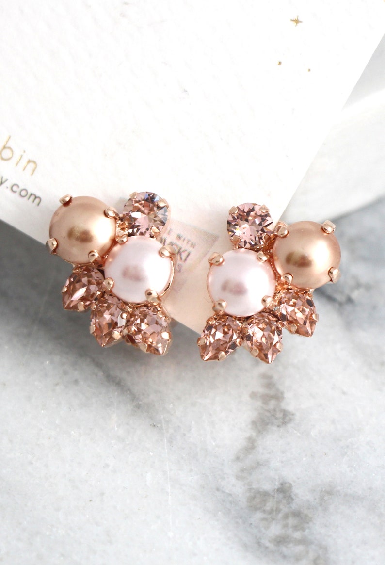 Blush Earrings Pearl Earrings Rose Gold Pearl Earrings Etsy
