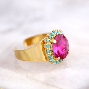 Pink Crystal ring ,Hot Pink Crystal Ring, Pink Turquoise Crystal Ring, Gift for Her, Cocktail Ring, Turquoise Pink Crystal Ring image 3