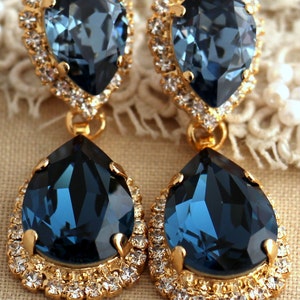 Blue Navy Chandelier Earrings, Blue Navy Crystal Earrings, Dark Blue Bridal Chandelier Earrings, Sapphire Blue Crystal Earrings image 4