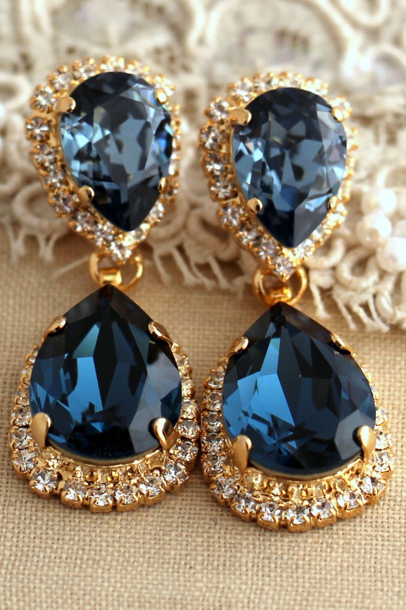 Blue Navy Chandelier Earrings, Blue Navy Crystal Earrings, Dark Blue Bridal Chandelier Earrings, Sapphire Blue Crystal Earrings image 4