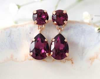 Mulberry Crystal Chandelier Earrings, Bridal Plum Purple Chandelier Earrings, Bridesmaids Earrings, Drop Earrings, Gift For Her