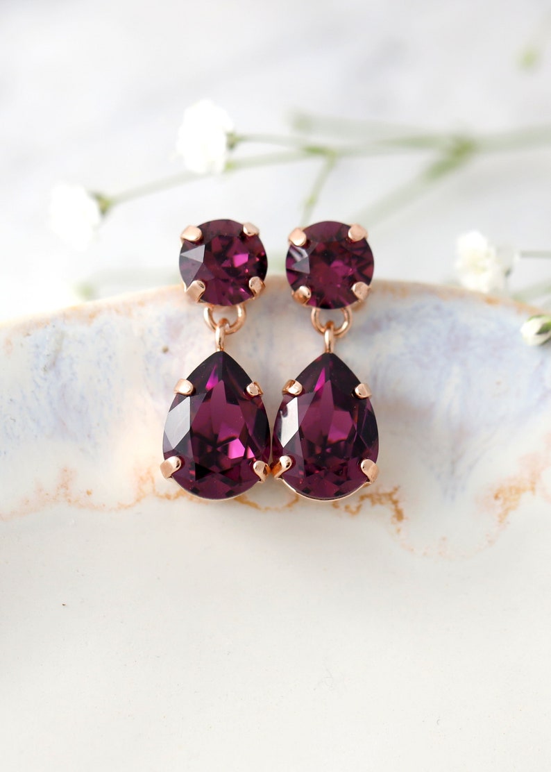 Mulberry Crystal Chandelier Earrings, Bridal Plum Purple Chandelier Earrings, Bridesmaids Earrings, Drop Earrings, Gift For Her image 1