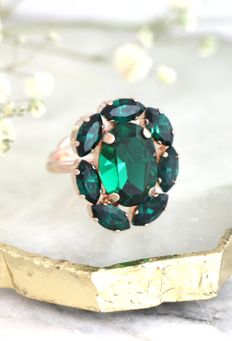 Emerald Cocktail Crystal Ring Statement Green Emerald Ring Etsy
