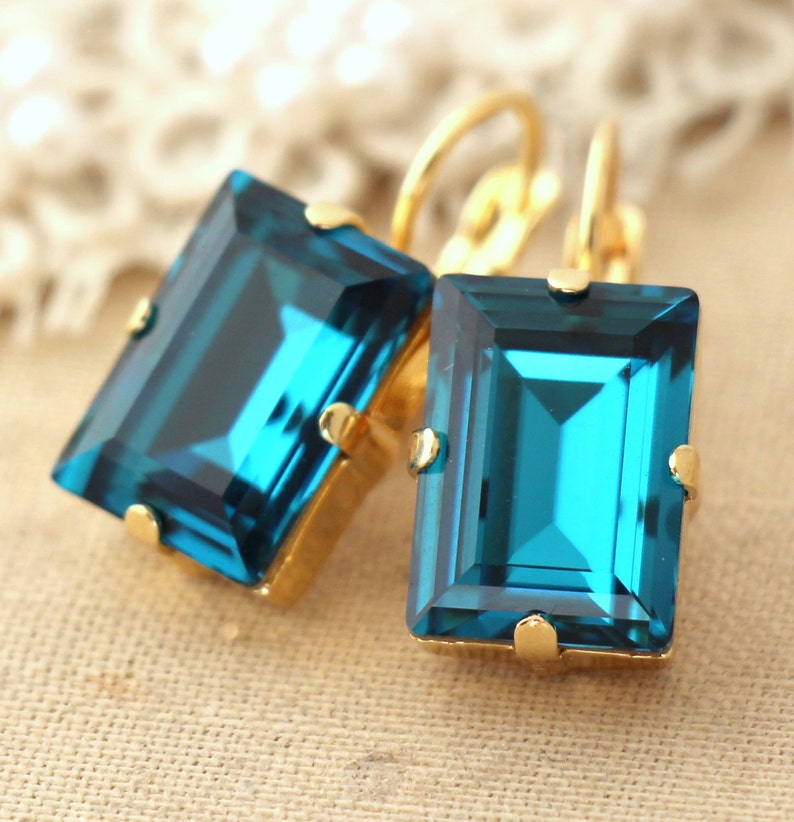 Blue Teal earrings, Blue Teal Peacock Blue earrings, Indicolite Blue Drop Earrings, Gift for her,Blue earrings, Blue teal Crystal Earrings image 3