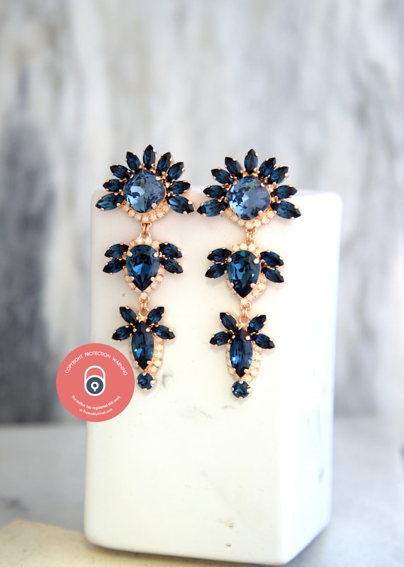 Pendientes Largos Azul Marino Azul - Etsy España