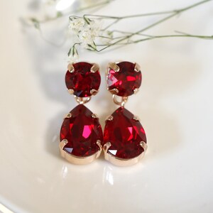 Red Ruby Chandelier Earrings, Red Ruby Crystal Classic Bridal Chandelier Earrings, Garnet Red Bridal Drop Earrings, Red Chandeliers image 3