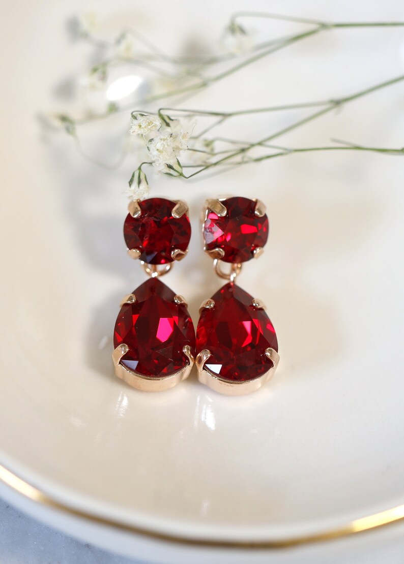 Red Ruby Chandelier Earrings, Red Ruby Crystal Classic Bridal Chandelier Earrings, Garnet Red Bridal Drop Earrings, Red Chandeliers image 3