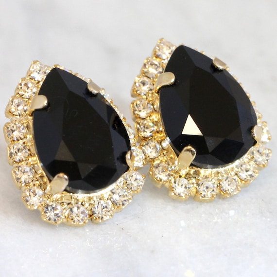 Black crystal earrings studs best sale