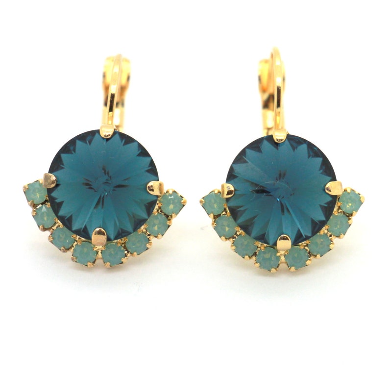 Navy Blue Mint Earrings Drop Earrings Dark Blue Drop Etsy