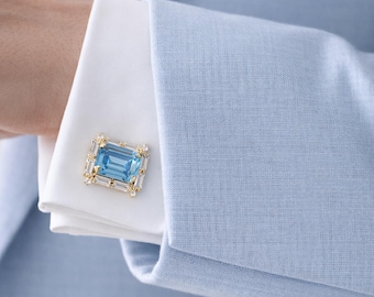 Light Blue Wedding Cufflinks, Blue Cufflinks, Aquamarine Crystal Cufflinks, Ice Blue Cufflinks For Groom, Gift For Men, Groomsman Gift