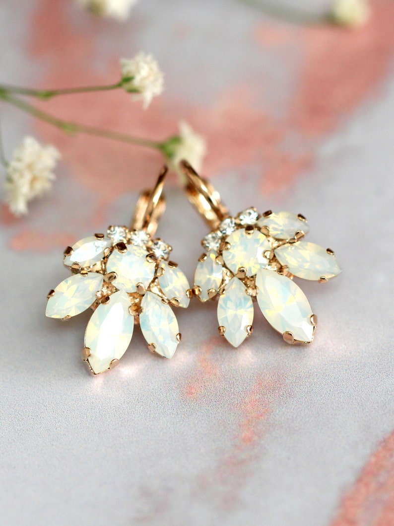 Bridal Opal Earrings, Crystal Drop Opal Earrings, Bridal Cluster Earrings, Drop Earrings, Opal Bridal Drop Earrings, Bridesmaids Earrings image 5