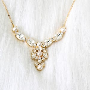 Bridal Necklace, Bridal Pearl Necklace, Bridal Crystal Necklace, Pearl Crystal Bridal Necklace, Bridal Jewelry set, White Crystal Necklace image 1