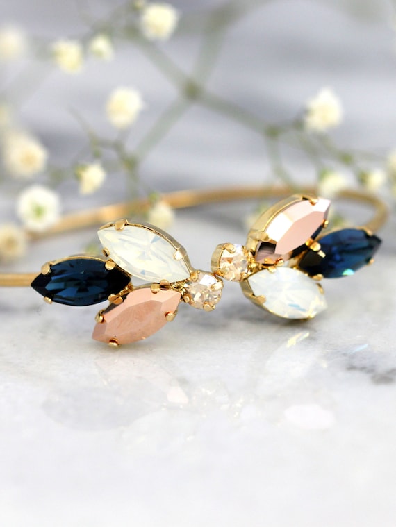Blue Navy Crystal Bracelet, Bridal Navy Blue  Bracelet, Bridal Crystal Bracelet, Crystal Blue Cuff Bracelet, Bridesmaid Gifts, Gift For Her.